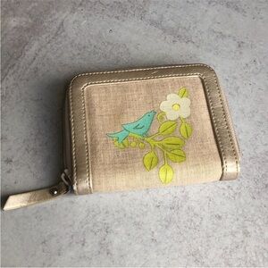 Vera Bradley Zip Wallet Birdie Linen Leather Trim